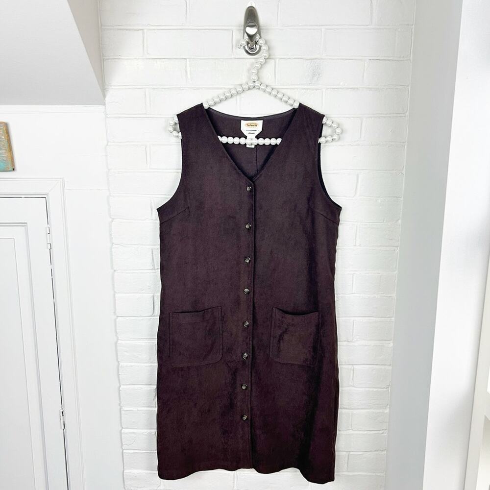 Talbots Vintage Brown Knit Button Down Front Pockets Casual Dress Size 6